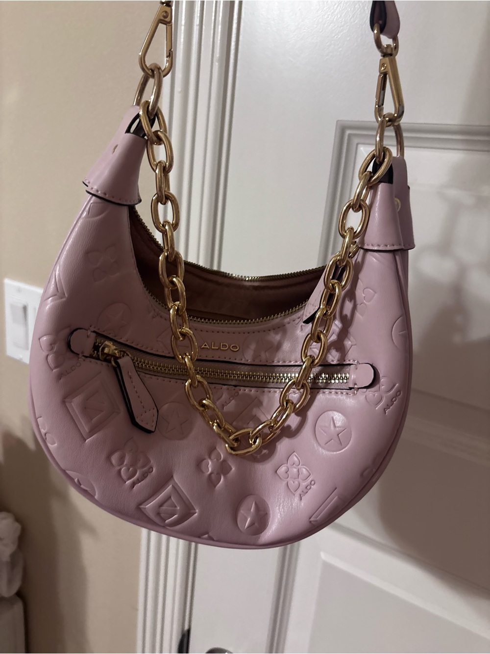 Aldo Dusty Pink Crescent Shoulder Bag with Gold Chain